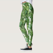 Tropical Leaves Green Botanical Pattern レギンス (左)