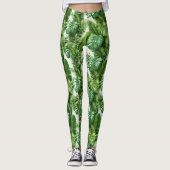 Tropical Leaves Green Botanical Pattern レギンス (正面)
