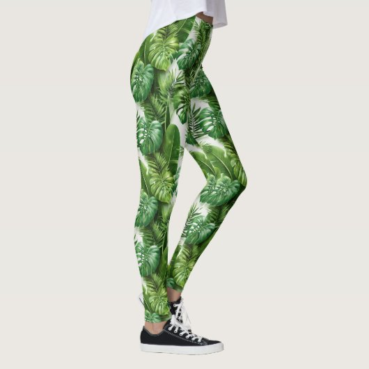 Tropical Leaves Green Botanical Pattern レギンス (右)