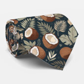 Tropical Leaves & Halved Coconuts Pattern ネクタイ (ロール)