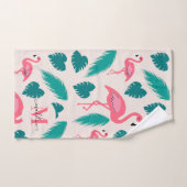 Tropical Leaves Hot Pink Flamingo Modern Monogram バスタオルセット (ハンドタオル)