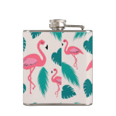 Tropical Leaves Hot Pink Flamingo Modern Monogram フラスク (裏面)