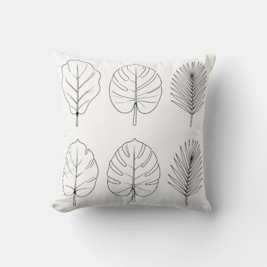 Tropical Leaves Line Art Pattern クッション (正面)