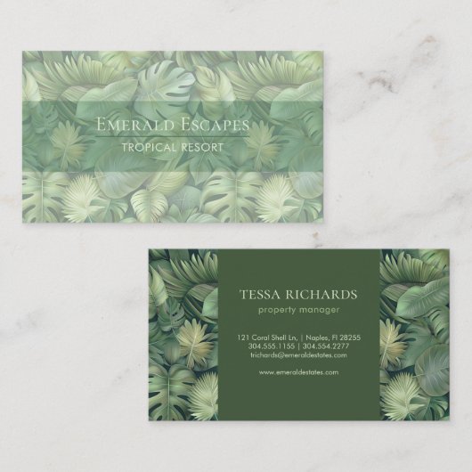 Tropical Leaves Monogram Business Card 名刺 (正面/裏面)