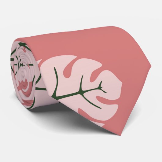 Tropical leaves Monstera deliciosa Pink ネクタイ (ロール)