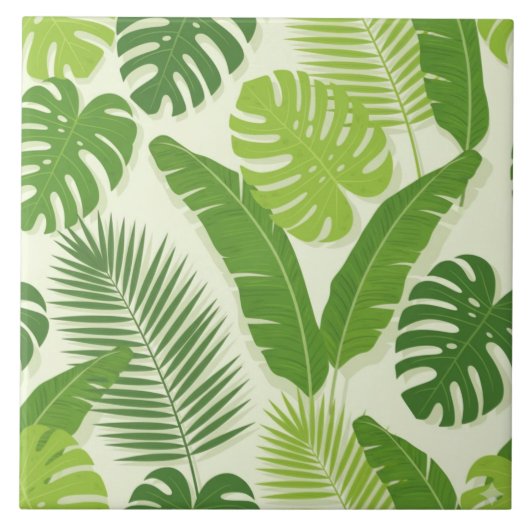 Tropical Leaves & Monstera Seamless Pattern タイル (正面)