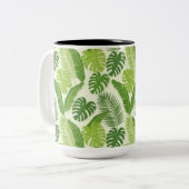 Tropical Leaves & Monstera Seamless Pattern ツートーンマグカップ (正面左)