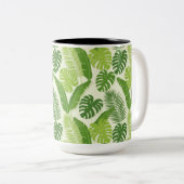 Tropical Leaves & Monstera Seamless Pattern ツートーンマグカップ (正面右)