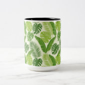Tropical Leaves & Monstera Seamless Pattern ツートーンマグカップ (中央)