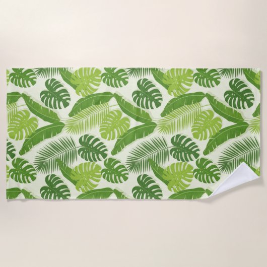Tropical Leaves & Monstera Seamless Pattern ビーチタオル (正面)