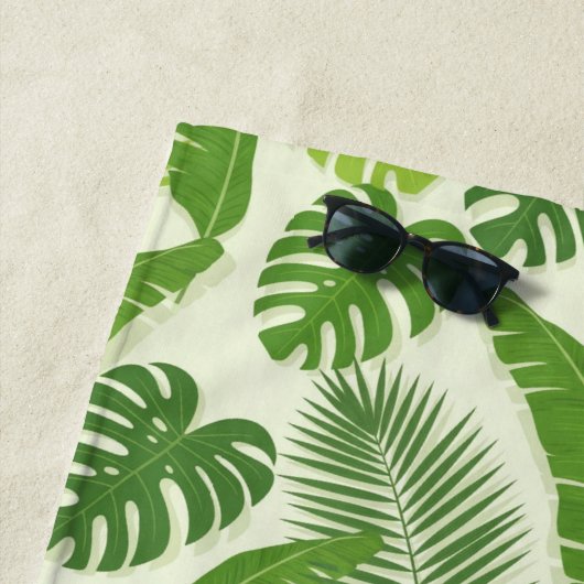 Tropical Leaves & Monstera Seamless Pattern ビーチタオル (インサイチュ)