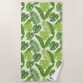 Tropical Leaves & Monstera Seamless Pattern ビーチタオル (正面)