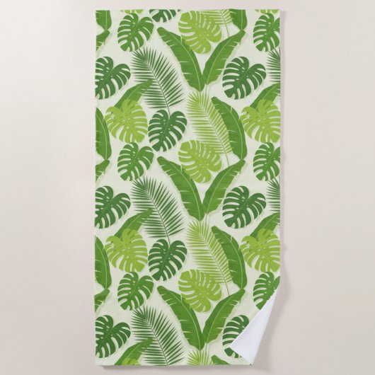 Tropical Leaves & Monstera Seamless Pattern ビーチタオル (正面)
