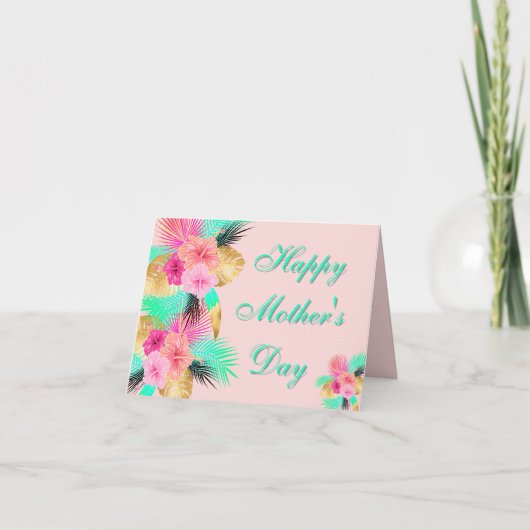 Tropical Leaves Mother's Day Pastel florals  サンキューカード (正面)