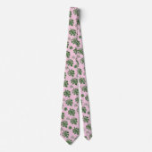 Tropical Leaves Pattern Green on Pink  ネクタイ (正面)