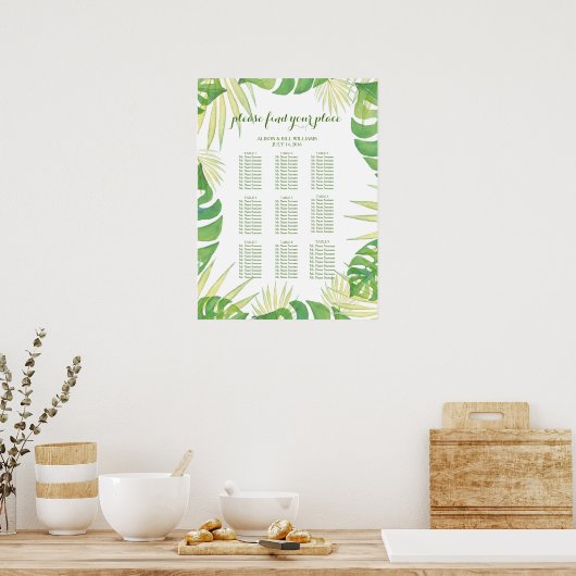 Tropical leaves wedding dinner seating chart ポスター (キッチン)