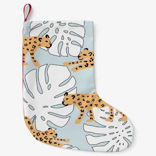 Tropical leopard animal and monstera palm leaves,e スモールクリスマスストッキング (正面)