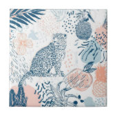 Tropical Leopard Blue Peach Abstract タイル (正面)