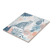Tropical Leopard Blue Peach Abstract タイル (側面)
