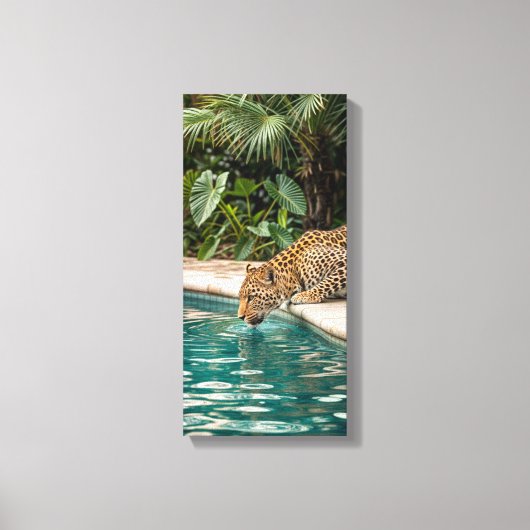 Tropical Leopard Drinking Canvas Print – Jungle An キャンバスプリント (正面)