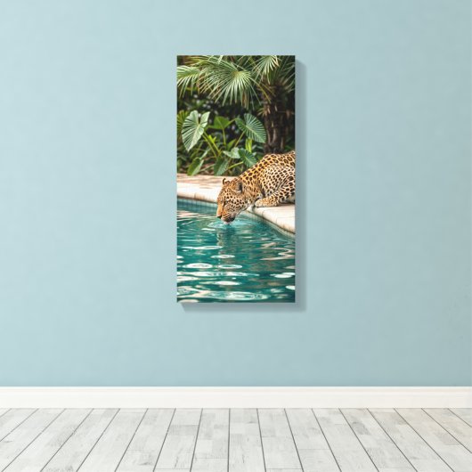 Tropical Leopard Drinking Canvas Print – Jungle An キャンバスプリント (インサイチュ (ウッドフロア))