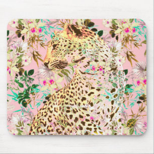 Tropical leopard print floral Hawaiian マウスパッド