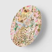 Tropical leopard print floral Hawaiian   ラウンド壁時計 (傾斜)