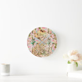 Tropical leopard print floral Hawaiian   ラウンド壁時計 (ホーム)