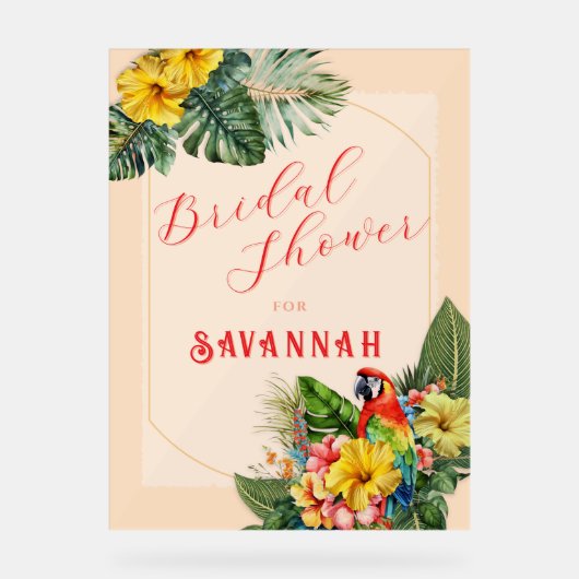 Tropical Macaw Floral Bridal Shower アクリルサイン (正面)
