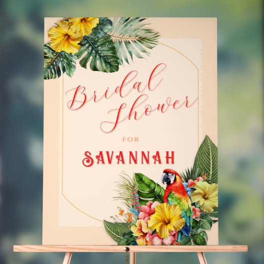 Tropical Macaw Floral Bridal Shower アクリルサイン (ニュートラル)