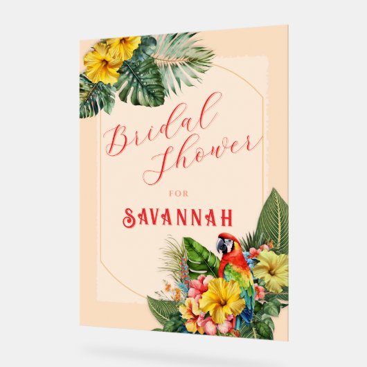 Tropical Macaw Floral Bridal Shower アクリルサイン (傾斜)