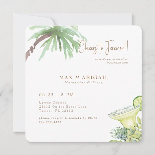 Tropical Margaritas & Tacos Engagement Party 招待状 (正面)