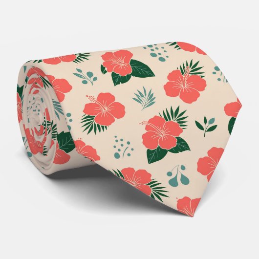 Tropical Minimal Floral Pattern ネクタイ (ロール)