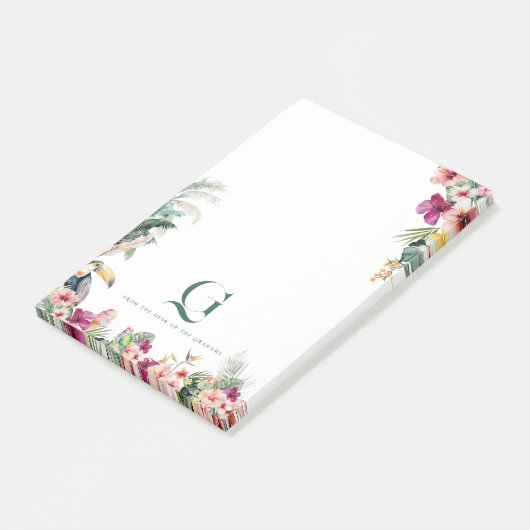 Tropical Monogram Floral Personalized Desk ポストイット (アングル)