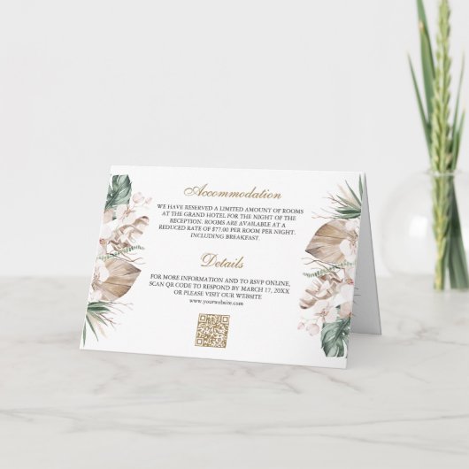 Tropical Monstera Boho Pampas QR Code Wedding 招待状 (裏面)