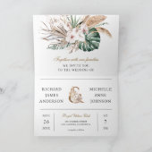 Tropical Monstera Boho Pampas QR Code Wedding 招待状 (内部)