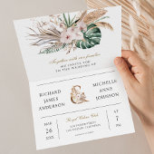 Tropical Monstera Boho Pampas QR Code Wedding 招待状