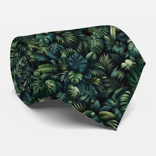 Tropical Monstera Botanical Green Jungle Print ネクタイ (ロール)