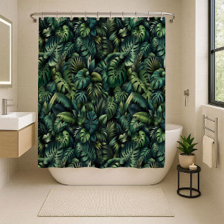 Tropical Monstera Botanical Green Jungle Shower Cu シャワーカーテン