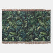 Tropical Monstera Botanical Green Jungle Throw Bla スローブランケット (正面)