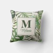 Tropical Monstera Custom Name and Initial クッション (裏面)