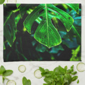 Tropical Monstera Glow – Jungle Leaf Photography キッチンタオル (折り畳み)