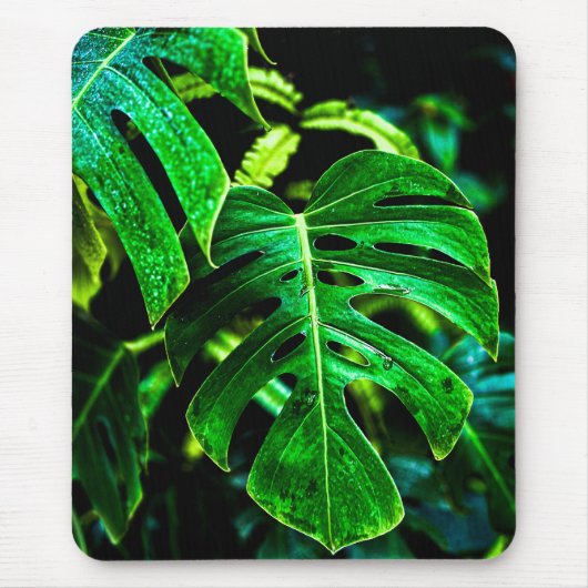 Tropical Monstera Glow – Jungle Leaf Photography マウスパッド (正面)
