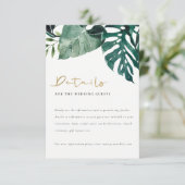 Tropical Monstera Green Foliage Wedding Details エンクロージャーカード (スタンド正面)