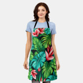 Tropical Monstera Heliconia Jungle Pattern エプロン (着用した状態)
