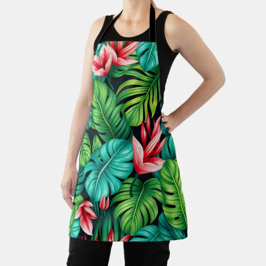 Tropical Monstera Heliconia Jungle Pattern エプロン (インサイチュ)