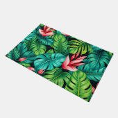 Tropical Monstera Heliconia Jungle Pattern ドアマット (アングル)