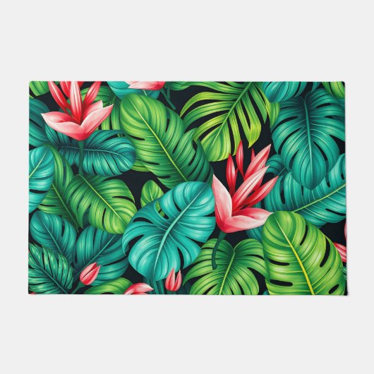 Tropical Monstera Heliconia Jungle Pattern ドアマット (正面)