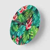 Tropical Monstera Heliconia Jungle Pattern ラウンド壁時計 (傾斜)