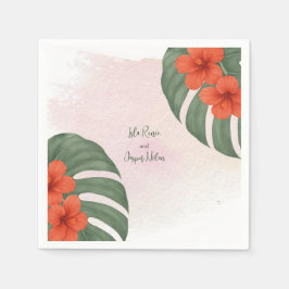 Tropical Monstera & Hibiscus Wedding スタンダードカクテルナプキン